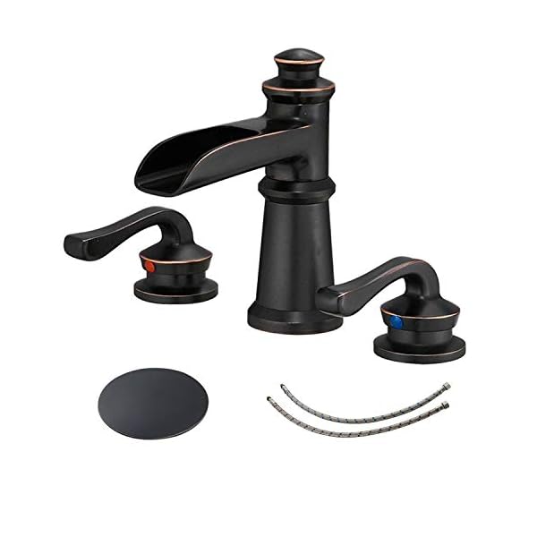 BWE Waterfall Widespread Bathroom Faucet 3 Hole Sink Farmhouse with Oil Rubbed Bronze Bath Bathtub Faucets Pop Up Drain Stopper Assembly and Supply Line Lead-Free 8-16 Inch 2 Handle Vanity Lavatory BWE Waterfall Widespread Bathroom Faucet 3 Hole Sink Farmhouse with Oil Rubbed Bronze Bath Bathtub Faucets Pop Up Drain Stopper Assembly and Supply Line Lead-Free 8-16 Inch 2 Handle Vanity Lavatory