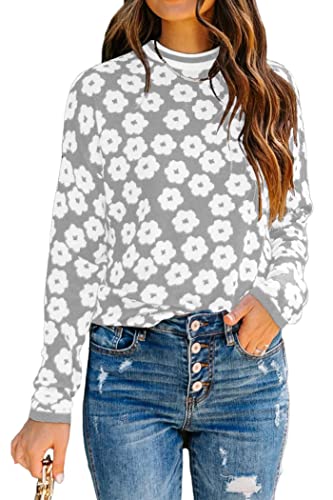 Image of PRETTYGARDEN Women's Knit Floral Print Sweater Crewneck Long Sleeve Lightweight Pullover Sweatshirt