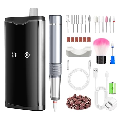 ENGERWALL Taladro de Uñas Portátil Profesional 40000 rpm, 24 Horas de Duración de la Batería, Lima de Uñas Eléctrica Recargable para Eliminar, Pulir Uñas de Gel Acrílico, Fresa de Uñas con Kit de