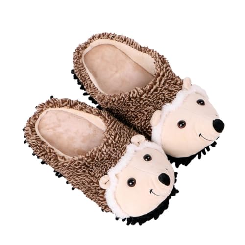 1Pair Cute Cartoon Hedgehog Plush Slippers for Women Warm and Fluffy Indoor Shoes Skid Sole Winter Present Cozy Fleece Slippers for Home Use