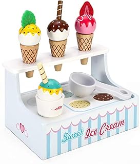SOKA Mini Ice Cream Shop Pretend Play Toy Set Interactive Role Play Game Early Developmental Playset Kitchen Food Accessories Gift for Kids Children Girls Ages 3 year old +