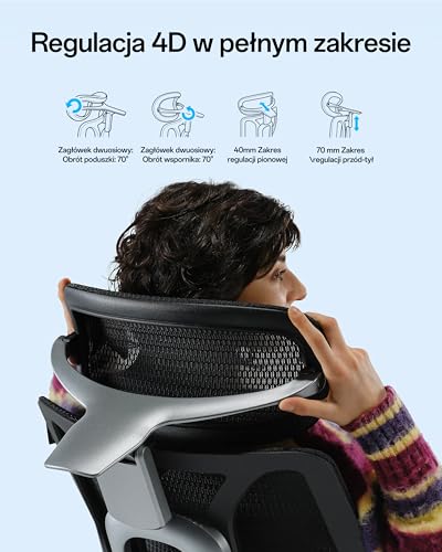 Hbada E3 Pro Edycja 2026 Ergonomiczne Krzesło Biurowe, Ergonomiczny Fotel Siatkowy z 3-strefowym Pływającym Wsparcie Lędźwiowym, Zagłówek 4D, Podłokietniki 720° (czarna jak smoła)