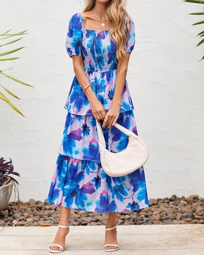 Image of BTFBM Womens Floral Smocked Summer Maxi Dresses