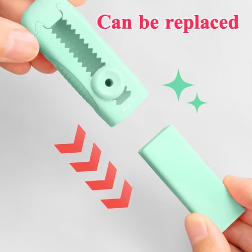 Image of M&G 4+1 Pack Rubber Erasers Sliding Retractable Eraser, Soft Cute Erasers Push Pull Large Pencil Eraser with Plastic Sleeve 4 Refill Eraser for Students Kids, School Office Home Supplies (Green)