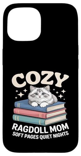 Cozy Book Lover Ragdoll Mom �\�t�g�y�[�W �Â��Ȗ� �X�}�z�P�[�X iPhone 15 �p