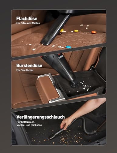 AstroAI Handstaubsauger Akku mit Zubehör, Kabelloser Autostaubsauger Stark mit LED, Bürste, Verlängerungsrohr und Schlauch, Mini-Handstaubsauger für Auto, Zuhause, Büro und Tierhaare, Rot