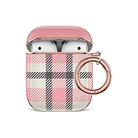 POCKT Compatible with AirPods Case Cover with Keychain Hard Skin Cases Compatible with AirPods Charging Case | Pink Plaid Cover