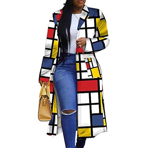 RINTONIX Women's Geometric Print Trench Coat Cover