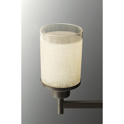 Image of Progress Lighting Alexa Collection 3-Light Etched Umber Linen with Clear Edge Glass Modern Bath Vanity Light Antique Bronze