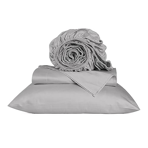 URBANHUT Egyptian Cotton Sheets - Twin Size, 3 Pc Set, Luxury Hotel Sateen Sheets, Deep Pocket - Silver Grey