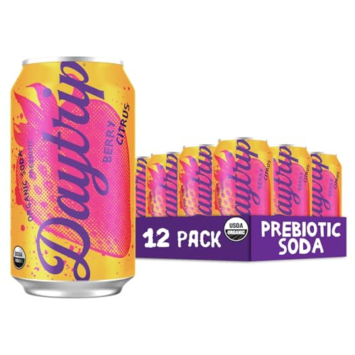 Daytrip Organic Sparkling Prebiotic Soda, Low Sugar Soda and Low Calorie Healthy Soda Alternative, Prebiotic Drink for Gut Health Drink and Digestion, Refreshing Functional Beverage with Plant-Based Fiber, 12-Pack - Berry Citrus