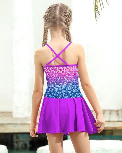 Image of Girls Tankini Swimsuit Mermaid Bathing Suits Criss-Cross Strap Adjustable Summer Beach Two Piece Swimwear Size 4-12
