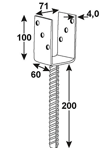 Connex Pfostenträger 71 x 60 x 100 x 200 x 4 mm / Durchmesser16 mm, U-Form, Material: feuerverzinkt, 1 Stück, HV4205 (Packung mit 2)