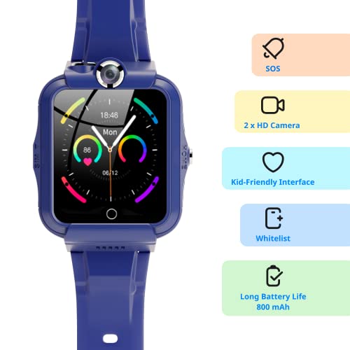 Pingo Track 4G Smart Watch For Kids Girls Boys - Kids Watch Phone With Gps Tracker, Hd Camera, Sos, Wifi, Pedometer, Audio And Video Calling, Text - Smartwatch Children, T-Mobile Sim Only Blue #TOP2