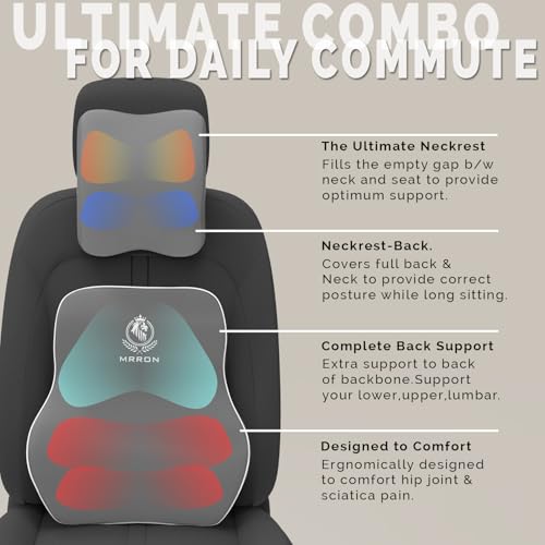 Image of MRRON Series Memory Foam Neck Rest & Extra Lumbar, Relief Pillow, 100% Soft Memory Foam Pillow, Adjustable Strap, Cervical Support for Car Seat. (Grey, Long Back)