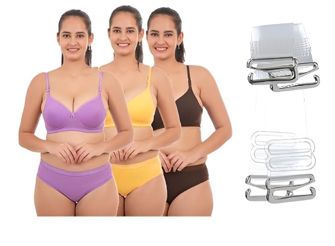 zielen Cotton Padded Bra and Panty Set for Women | Non-Wired | Full Coverage | Soft Cotton | Sexy & Comfortable Dailywear Lingerie Set | Pack of 3-picture-15