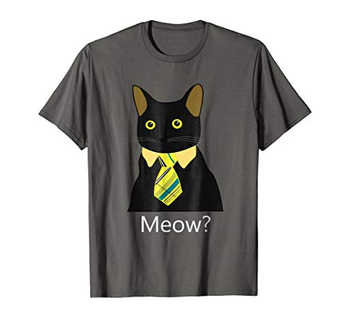 Black Business Cat Kitten with Yellow Tie T-shirt Tee Tshirt