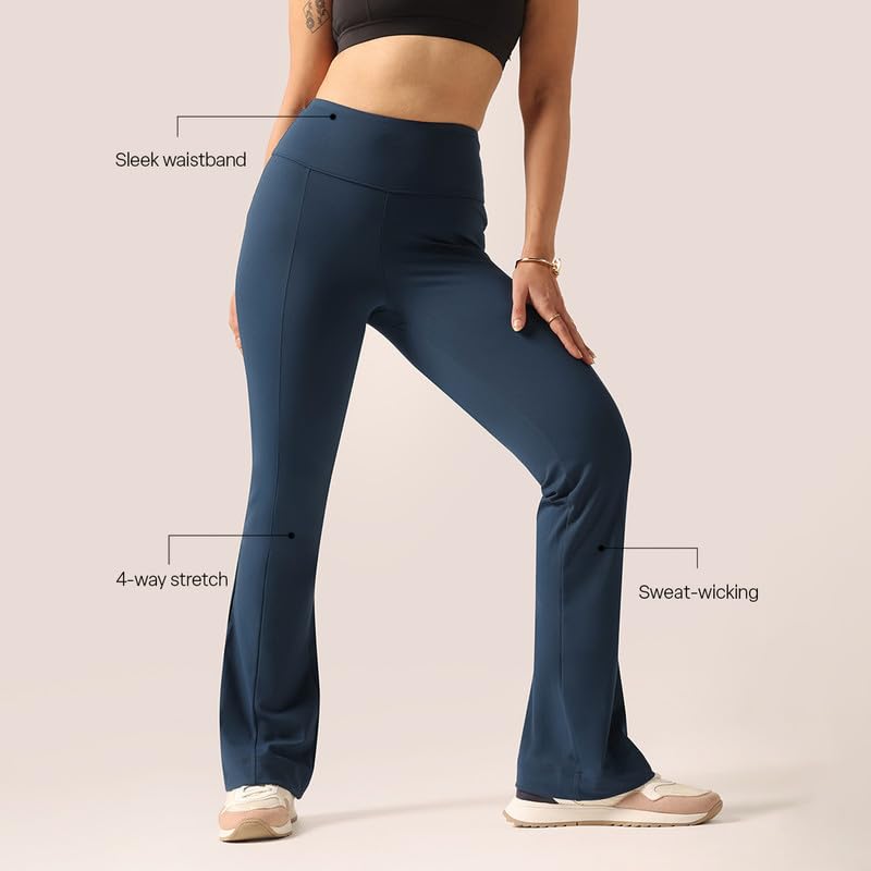 Image of BlissClub Women's Ultimate Kick Flare Pants - Lite, 4-Way Stretch, High Waist, Pintuck Detail, Flared Fit, Sweat-Wicking, All-Daywear