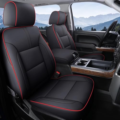 Image of Coverado Car Seat Covers Full Set Faux Leather-Custom Fit Chevy Silverado /GMC Sierra (2007-2013 & 2019-2026 1500, 2020-2026 2500HD /3500HD) Compatible with Crew /Double /Extended Cab (Red)