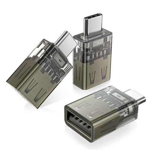 Basesailor USB C to USB Adapter 3Pack,Transparent USBC Male to USB 3.0 Female Adapter,Type C Thunderbolt 3 4 OTG Converter for Apple MacBook Pro Air,iPad 11,Mac,iPhone 16 16e 15,Samsung S25,S24,Laptop