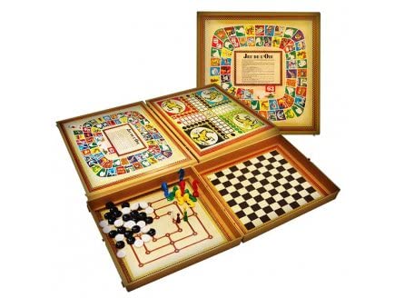 Coffret 8 Jeux Societe Classiques - Mallette Plastique Muti Jeux - Set Plateaux Dames Petits Chevaux oie marelle et 1 Carte - Fabrique en France