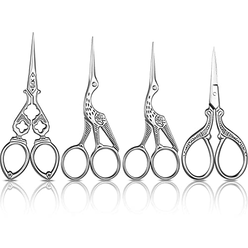 4 Pieces Stork Scissors Stainless Steel Tip Classic Stork Scissors Crane Scissors Sewing Scissors Tailor Scissors Dressmaker Shears for Embroidery, Craft, Needle Work, Art Work (Silver Color)