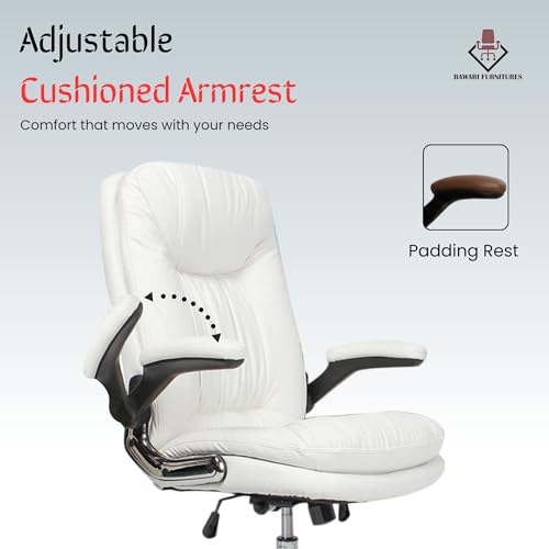 Image of Premium Leatherette Executive Office Chair with Chrome Base & Padded Armrests | Adjustable Height Swivel Desk Chair for Office & Home (White)