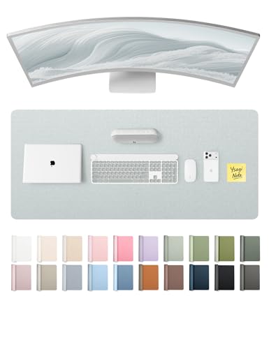 Image of YSAGi Leather Desk Pad Protector, Office Desk Mat, Large Mouse Pad, Non-Slip PU Leather Desk Blotter, Laptop Desk Pad, Waterproof Desk Writing Pad for Office and Home (Silver, 47 inch x 17 inch)