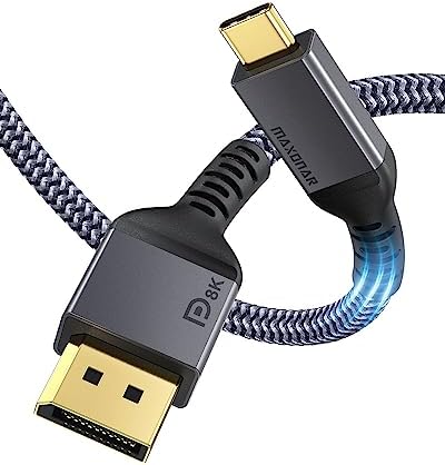 Kabel USB C DisplayPort 8 K@60 Hz Maxonar 2 m/6,6 stopy 4 k@60 Hz/144 Hz/120 Hz 5 K@60 Hz 2 K@240 Hz Thunderbolt 3 do DisplayPort kabel HBR3 DP1.4 dla MacBook Pro, Mac mini, Dell XPS VESA certyfikowany