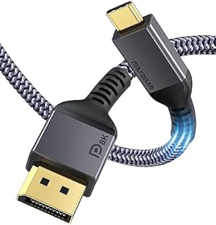 Kabel USB C DisplayPort 8 K@60 Hz Maxonar 2 m/6,6 stopy 4 k@60 Hz/144 Hz/120 Hz 5 K@60 Hz 2 K@240 Hz Thunderbolt 3 do DisplayPort kabel HBR3 DP1.4 dla MacBook Pro, Mac mini, Dell XPS VESA certyfikowany