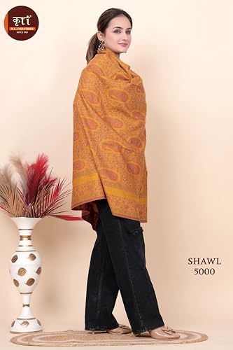 Image of KRITI Paisley Design Woollen Beige Color Shawl For Women