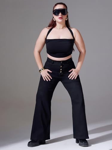 Image of Miss Chase A+ Women's High Rise Regular-Length Stretchable Denim Wide-Leg Shaping Jeans