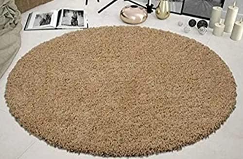 FR Creations Modern Polyester Anti Slip Round Shaggy Fluffy Fur Rug and Carpet for Living Room, Bedroom,Offices, Kitchens(6x6 Feet)-Beige