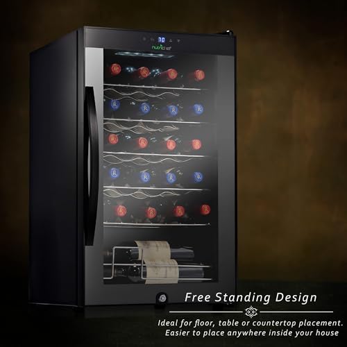 Image of Nutrichef 24 Bottle Wine Fridge | Single Zone Wine Chiller | Adjustable Temperature Control 41F to 64F | Ultra Quiet Operation | Wine Cooler For Home & Office | Free Standing 29x16x17 IN