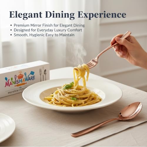 Image of Classic Rose Gold 16 Pcs Stainless Steel Cutlery Set for Dining Table, Dishwasher Safe Glossy Flatware (Perfect Spoon Fork Set)