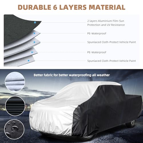 Image of Truck Covers Waterproof All Weather Heavy Duty, 6 Layers Pickup, Indoor /Outdoor Full Cover, Sun Rain Snow UV Protection Fit Length (211 inch to 229 inch)