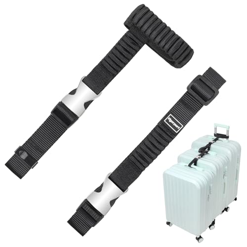 Image of Vigorport Luggage Straps, Metal Luggage Connector Straps for Suitcases, Stretchable Add A Bag Adjustable Attachment Accessories Belts (Black, Medium)