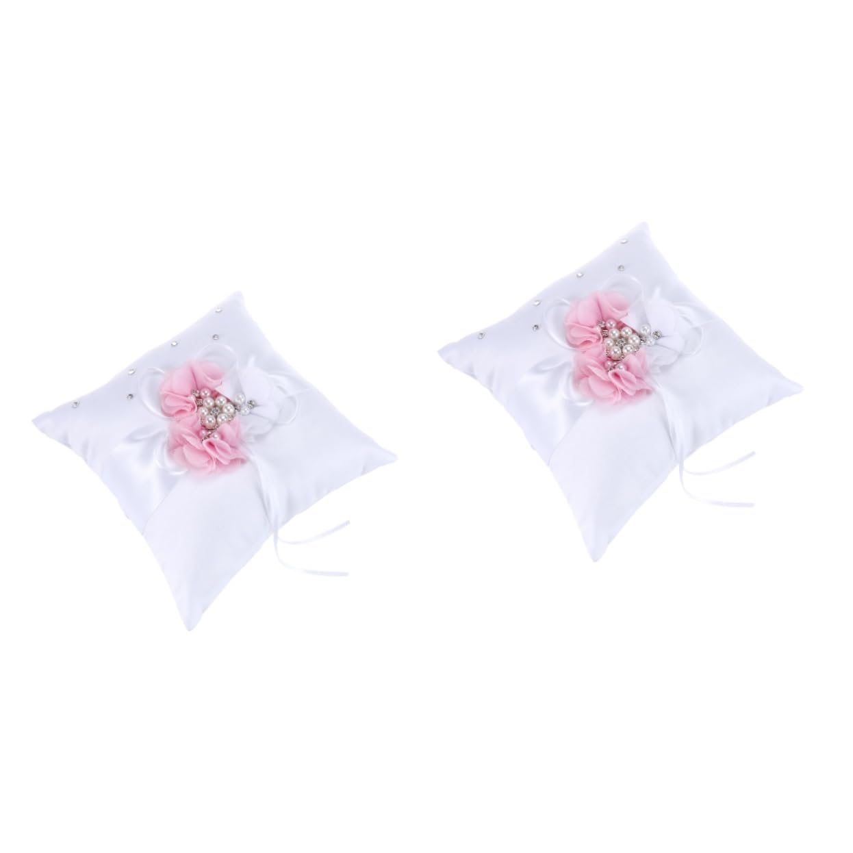 KOMBIUDA 2stücke Ringkissen Mit Perl Und Blumen-Dekoration Für Hochzeiten Elegantes Und Komfortables Kissen Für Ringträger Für Zeremonien Weiß Und Rosa