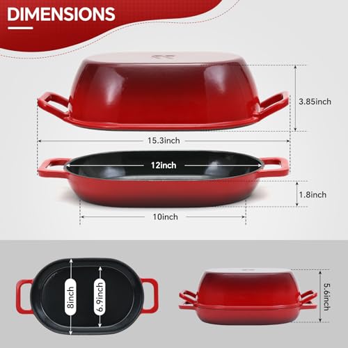 Northriver Casting 5 Qt Enameled Cast Iron Oval Dutch Oven for Bread Baking – 12"x8" Red Enamel Bread Pot with Deep Lid & Shallow Base, Ideal for Sourdough, Artisan Loaves & Family Meals, Oven Safe - Image 4