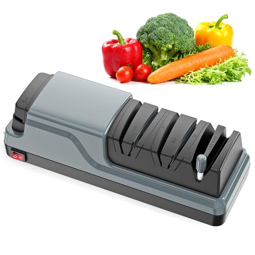 Afilador eléctrico de cuchillos 5 en 1 – Profesional, para afilado y pulido. Restaura rápidamente el filo de cuchillos y tijeras de cocina, gris oscuro