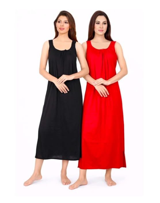 Image of Women's Sleeveless Maxi Night Dress, Spaghetti Strap Nighty, Comfortable Sleepwear Pack of 2