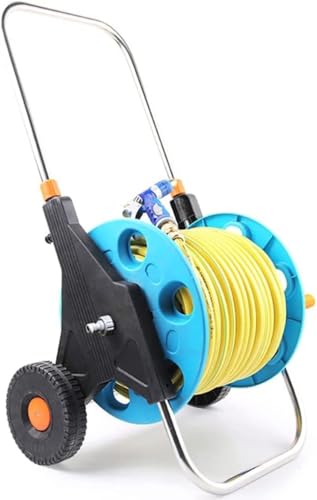 Carro portátil para manguera de jardín con manguera, diseño de metal duradero para mantenimiento de césped, acera y rancho
