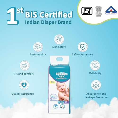 Image of Amazon Brand - Supples Premium Baby Diaper Pants | 42 Baby Diapers | XXL | 15-25 Kg | 12 Hrs Absorption | Cushiony Cotton Soft Fabric | Phthalates-Free | Triple Leak Guard