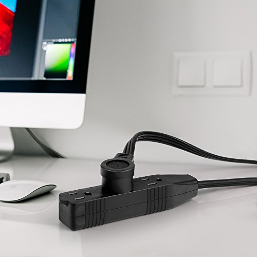 SIMBR Extension Cord Flat Plug Angled with Triple Outlets, Indoor Outdoor Extension Cord Heavy Duty, 16AWG SJTW, 3 prong, Black (6 FT) - Thumbnail 7