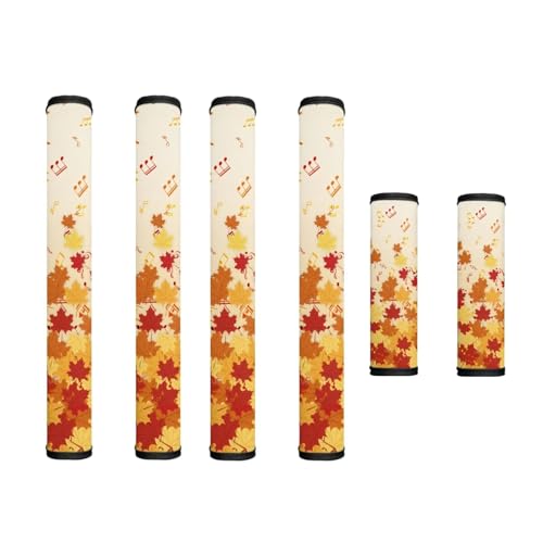 Image of Refrigerator & Oven Door Handle Covers Set of 6 in Maple - Autumn Golden Yellow & Exclusive Musical Note Design for Kitchen Appliances