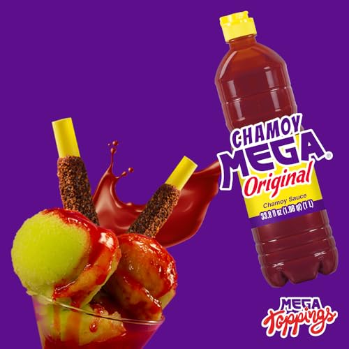 Chamoy Mega Sauce – 33.8 oz Mexican Chamoy for Fruit, Snacks & Micheladas – Sweet, Tangy & Mildly Spicy Condiment Made with Chili, Lime & Sugar