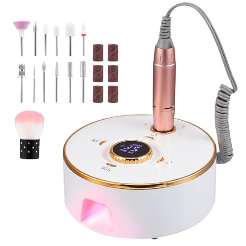 Fresa de uñas 13 en 1 con batería para uñas de gel, profesional 35000 rpm, fresa de uñas eléctrica con batería de 4000 mAh e indicador LED LED, lima de uñas, fresadora de uñas, manicura, pedicura, set