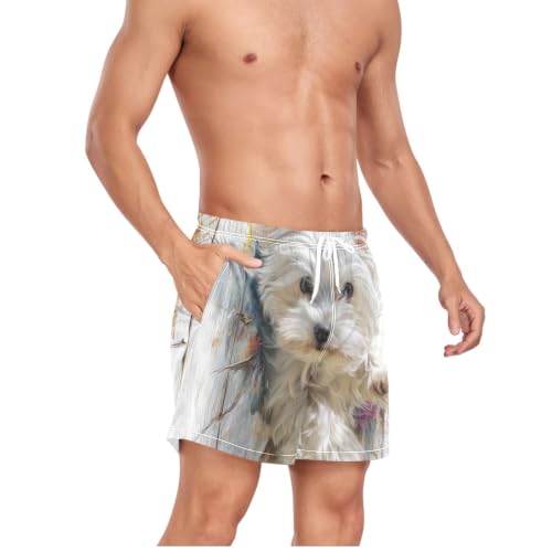 Traje de baño de secado rápido hombre bañador blanco perro maltés 3D 5