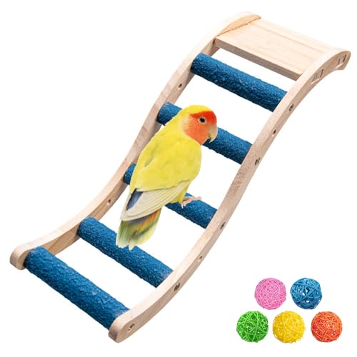Image of Nature Wooden Bird Ladder Pet Parrots Climb Bridge Exercise Stands for Parakeet Climbing Chewing Bridge Bird Cage Accessories for Cockatiel Parakeet Lovebirds Budgie (Blue)