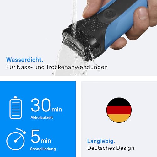 Braun Series 3 Rasierer Herren Elektrisch, Elektrorasierer mit 3 Flexible Klingen, Rasierapparat, Barttrimmer Aufsatz, +5 Kammaufsätze, Nass- & Trockenrasierer für Männer, 310BT, Blau 5